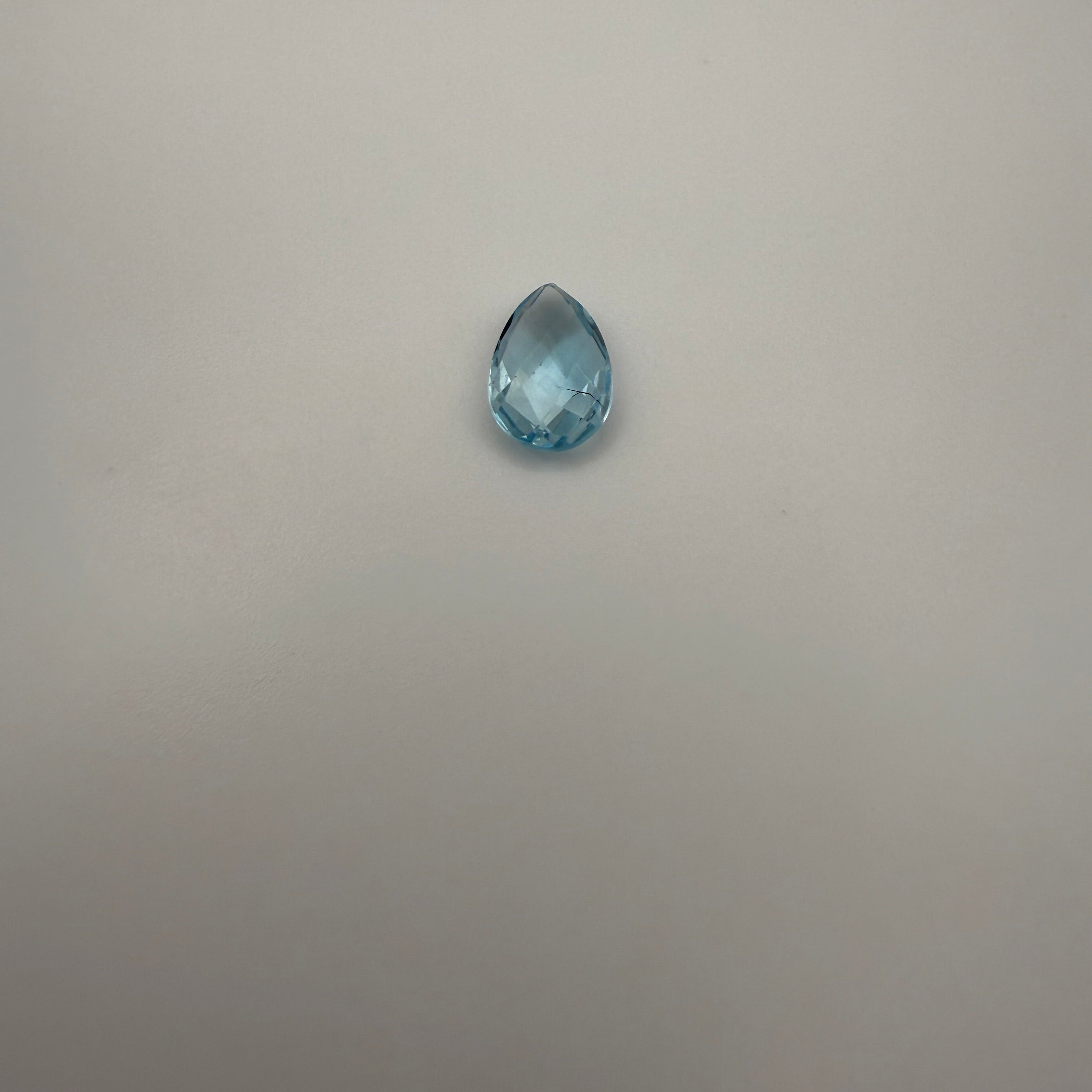 2.0ct pear-shaped Swiss Blue Topaz gemstone on a light background