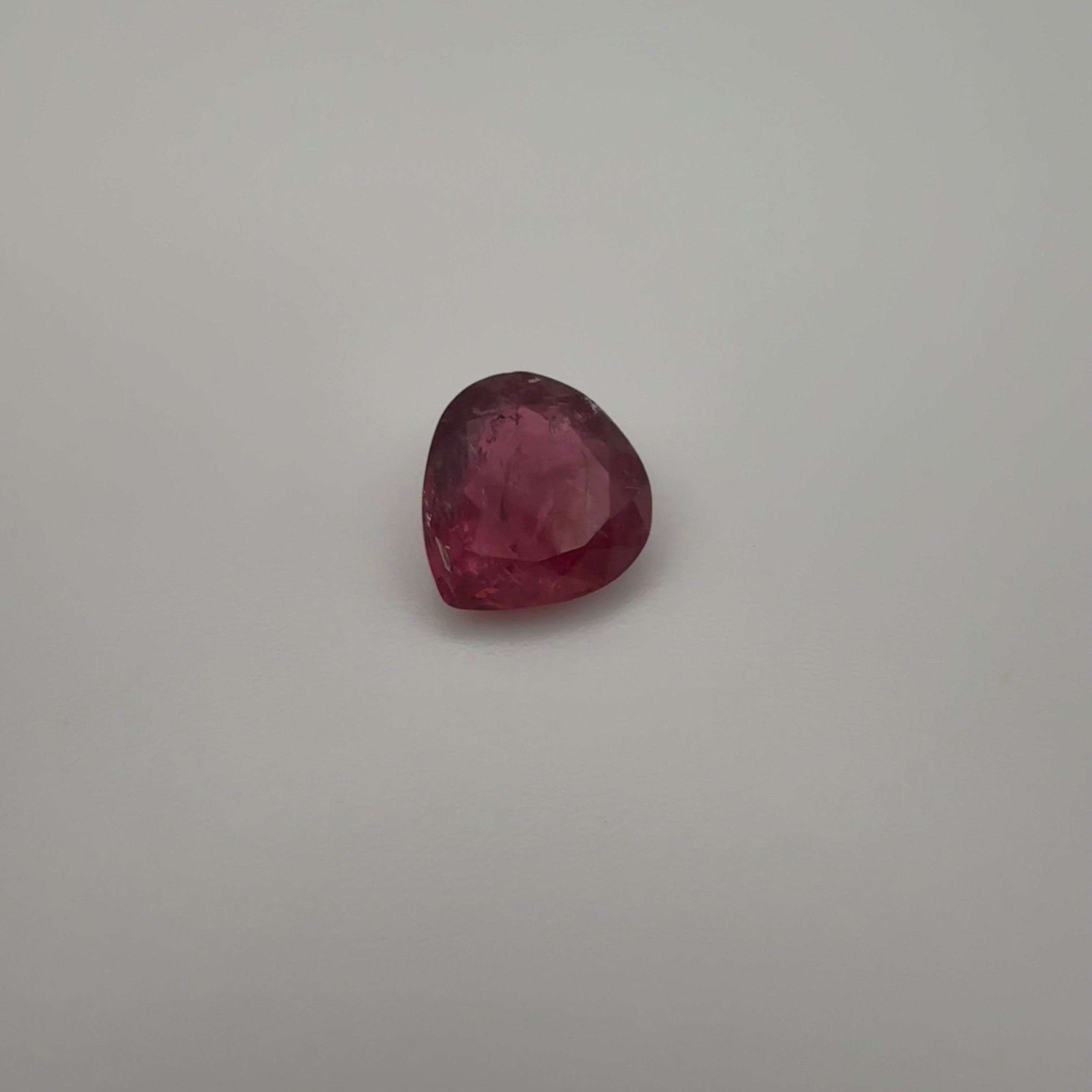 2.1 carat hot pink pear faceted top down view